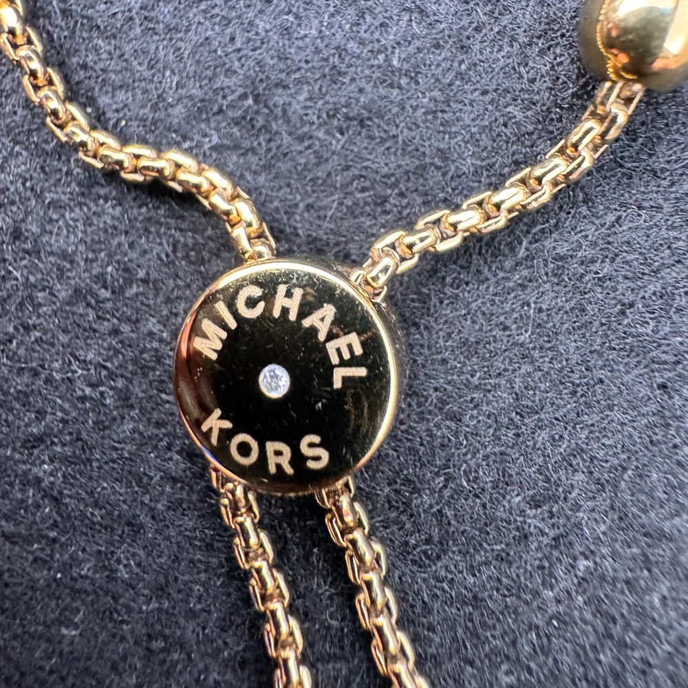 Michael Kors Gold Logo Plaque Beaded Slider Bracelet - Picture 7 of 9